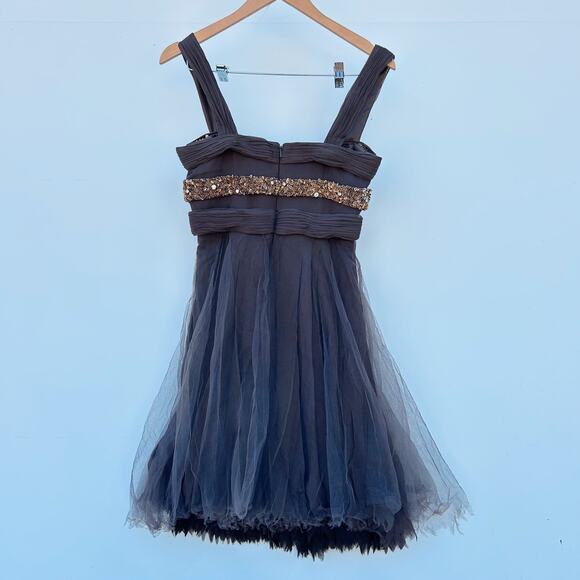 Elegant Navy Blue Mini Dress with Gold Accents - Picture 2 of 8